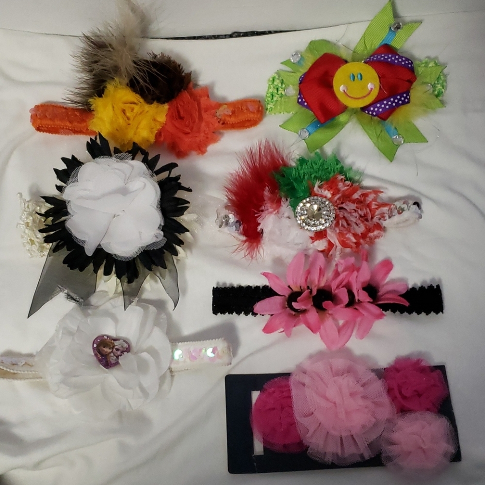 Baby girls headband bow lot! 7 headband bows